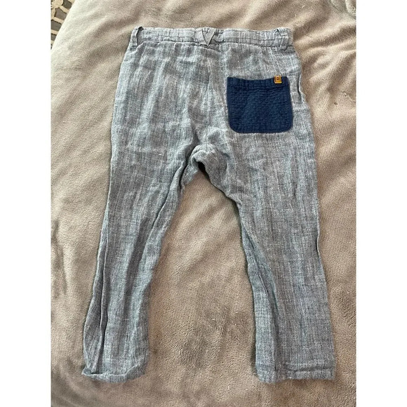 Zara BabyBoy SZ 18-24M Linen-Style Blue/Gray Long Pants Breathable Lightweight - Picture 2 of 5